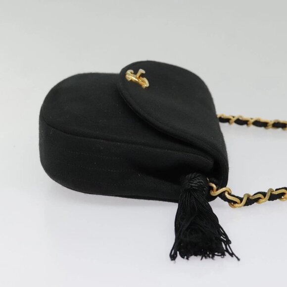 CHANEL Chain Shoulder Bag Cotton Black Gold CC - Picture 4 of 16